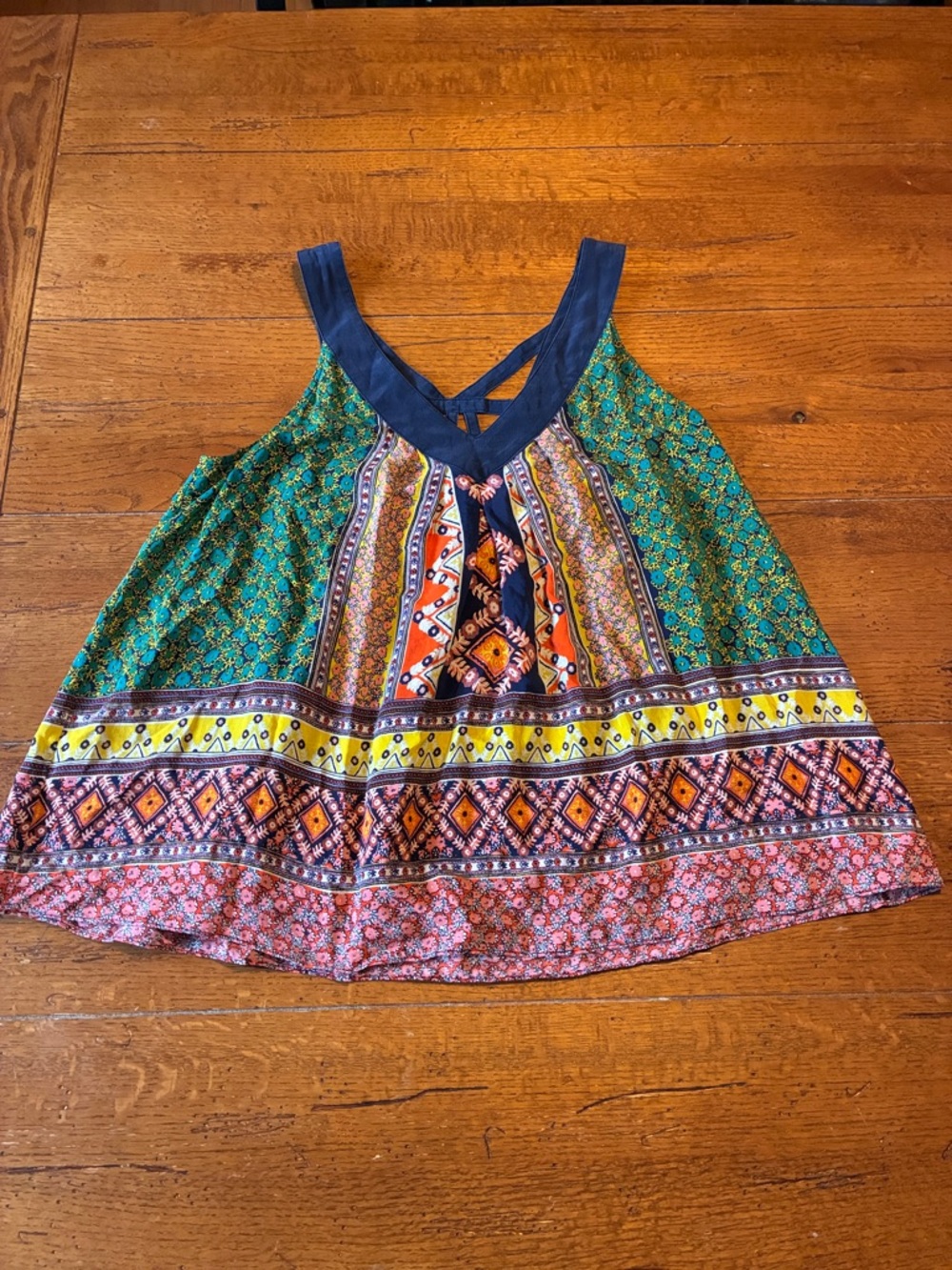 Maeve Bohemian Multicolor Print Tank Top - Navy Trim